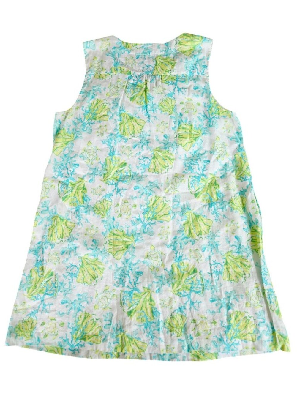 J. Jill Love Linen Sleeveless V-Neck Dress XL Petite Green Aqua Sea Turtle Print - Picture 2 of 13